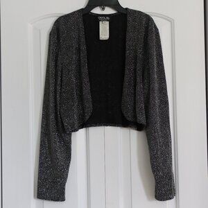Vintage ONYX Nite Black Sparkly Long Sleeve Bolero Open Front Jacket Size 12